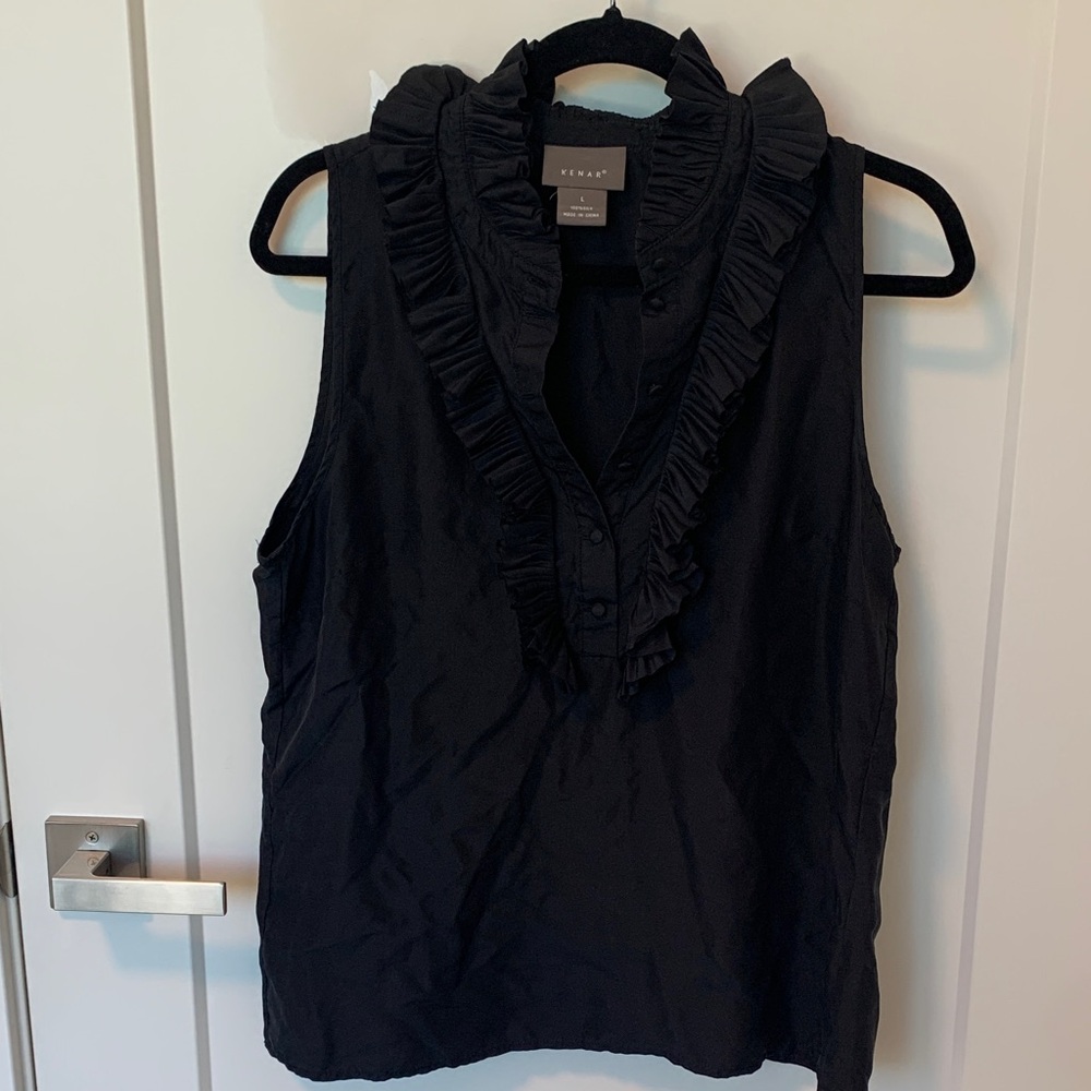 Kenar Black Ruffled Sleeveless Blouse